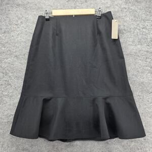 I.e. Skirt Womens 12 Black Wool Blend Trumpet Ruffle Hem Lined Midi Workwear
